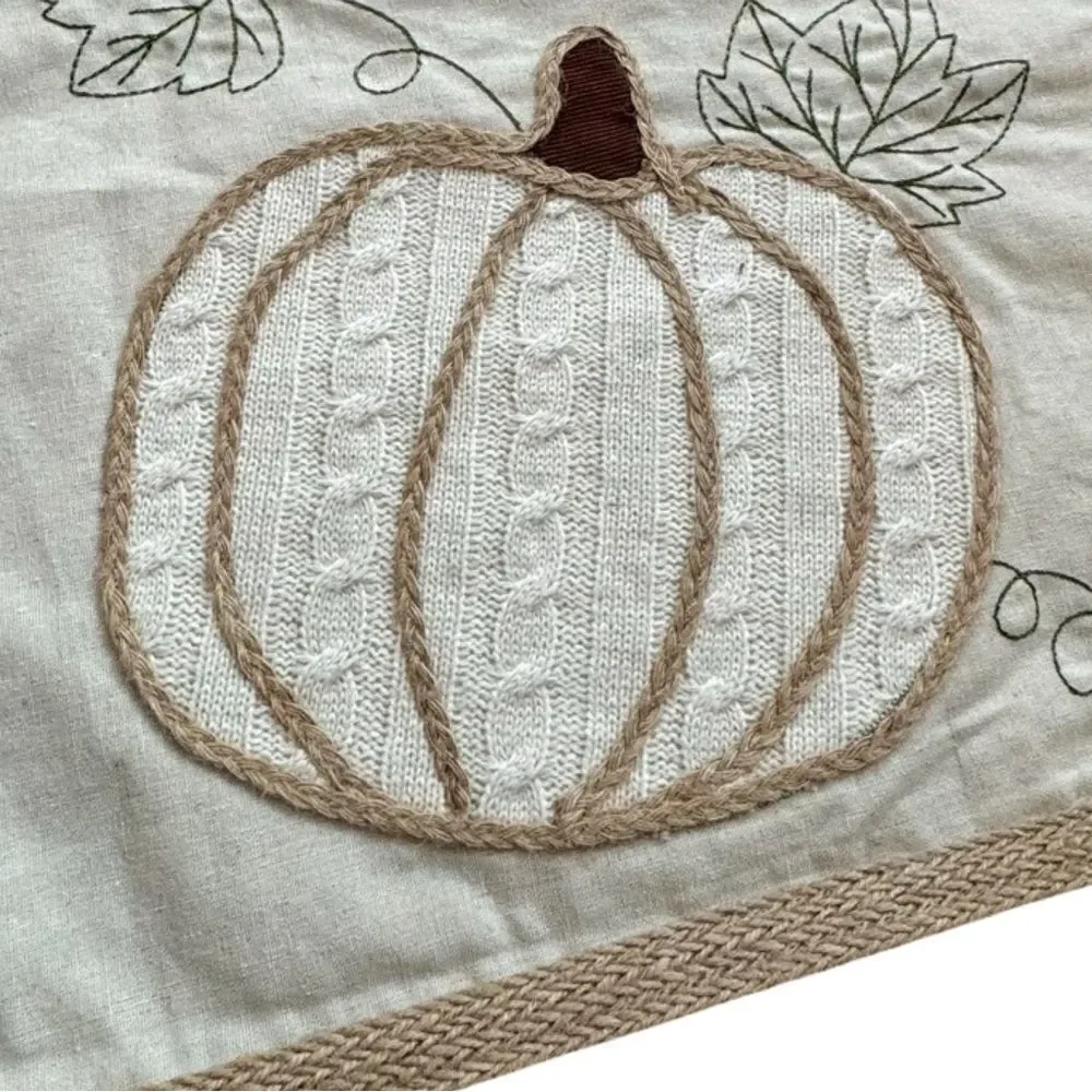 Shabby Chic Table Runner Pumpkins Appliqués & Vines Leaves Cotton 16” x 48” NWT